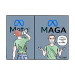 The cartoon reflects Meta's recent decision to halt any fact checking of any digital content on their various platforms, leaving that task  to the viewers. This move, following Zuckerberg's visit to Mar-a-Lago, is widely viewed as a capitulation to the MAGA world, a view that is reflected in the cartoon.